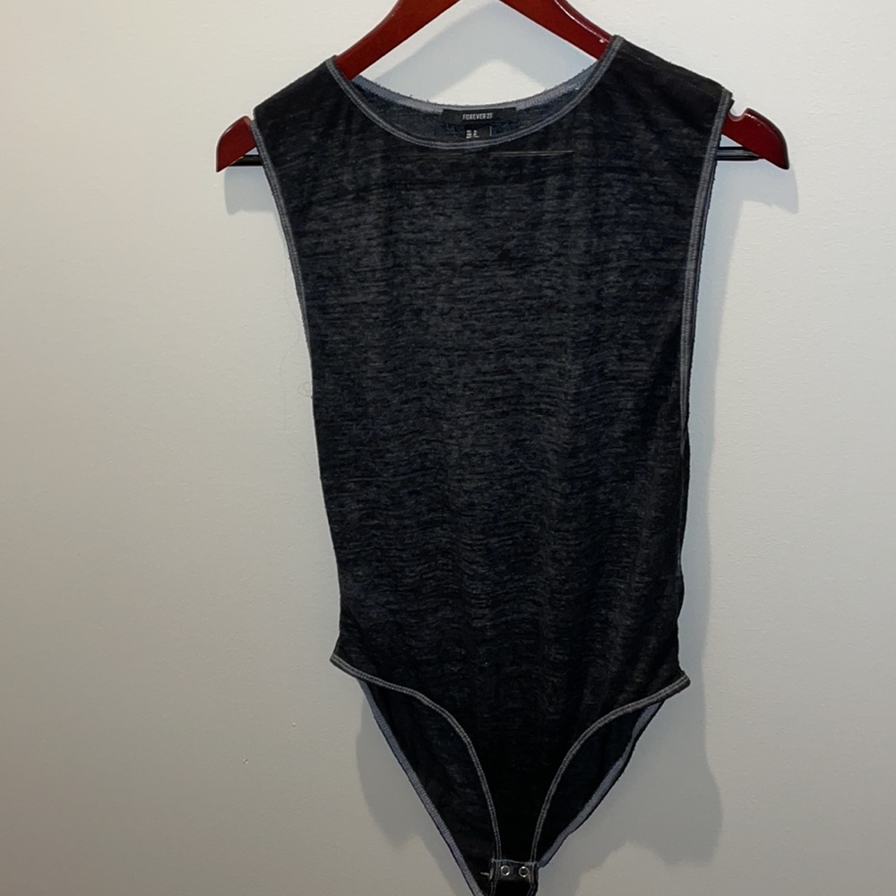 Black & Heather Gray High Crew Neck Tank Bodysuit